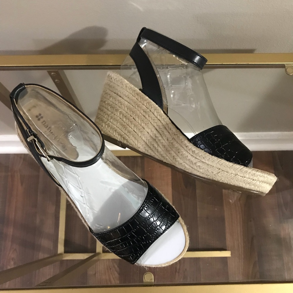 Naturalizer Black Espadrille Wedge Sandal BNIB